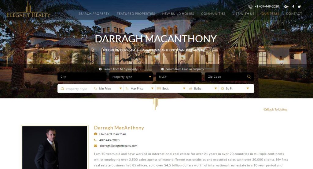 Darragh MacAnthony, Elegant Realty, Florida