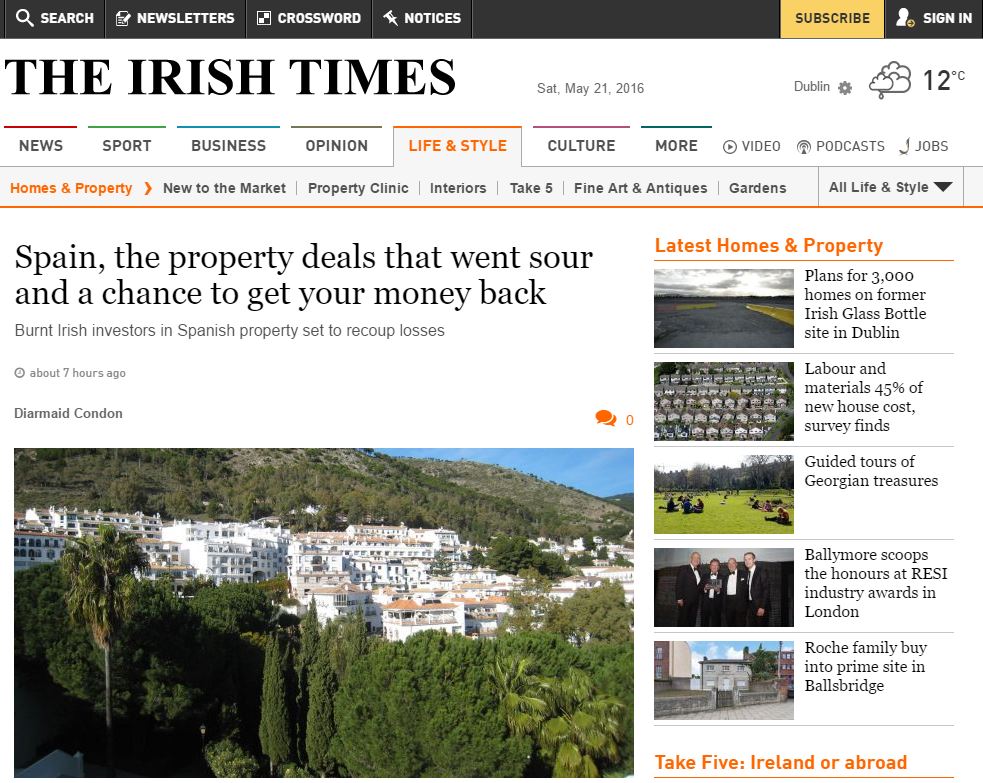 Irish Times Spanish Property Deposit Reclaim Article